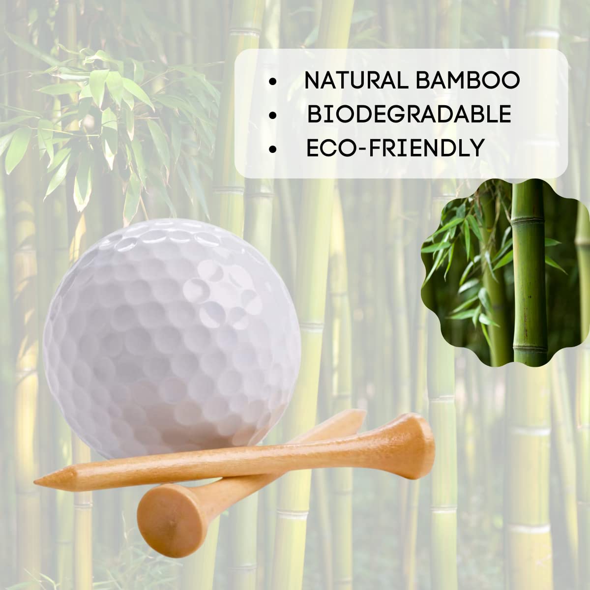 BluBall Bamboo Golf Tees - Adjustable Bamboo Tees Stronger Than Wood - 100 Golf Tee Pack of Size 3-1/4 Inch | Biodegradable Golf Tees Cause Less Friction