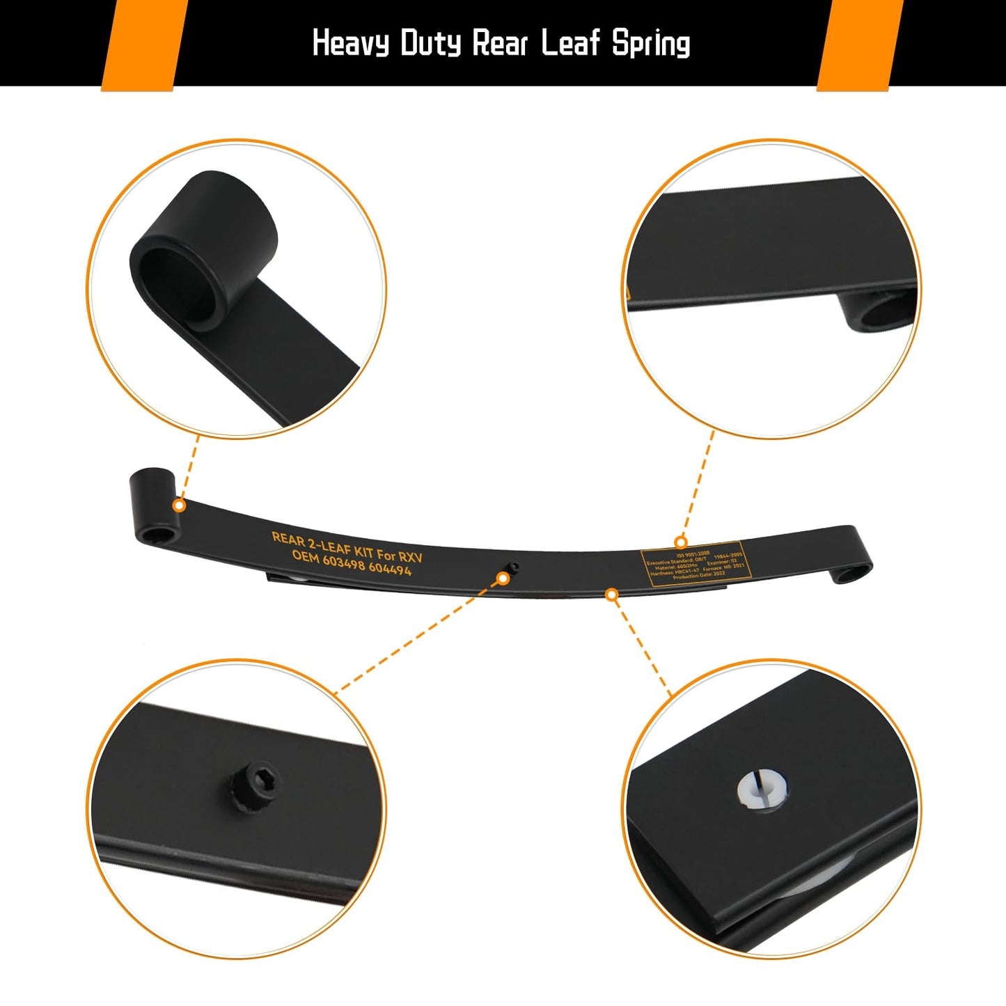 Golf Cart Rear Spring Kit for EZGO RXV 2008-Present, Heavy Duty 2- Leaf Rear Spring Kit with Bushing & Sleeves for E-Z GO RXV Golf Cart 2008 and Up