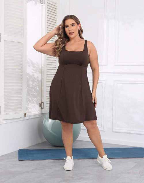 HDE Women's Plus Size Tennis Dress - Athletic Workout Style with Built-In Shorts & Bra