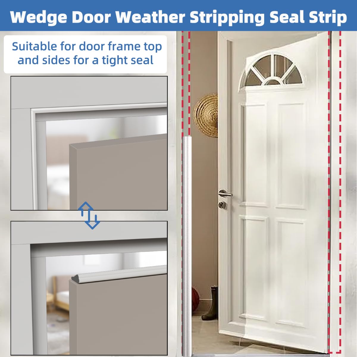 Kneelisa Wedge-Shape Window Weather Stripping Door Frame Seal Strip 118” White,Upgrade Black Foam,Soundproofing,Draft Stopper,Winter Insulation,Noise Blocker, Gap Filler for Exterior Front Door Side