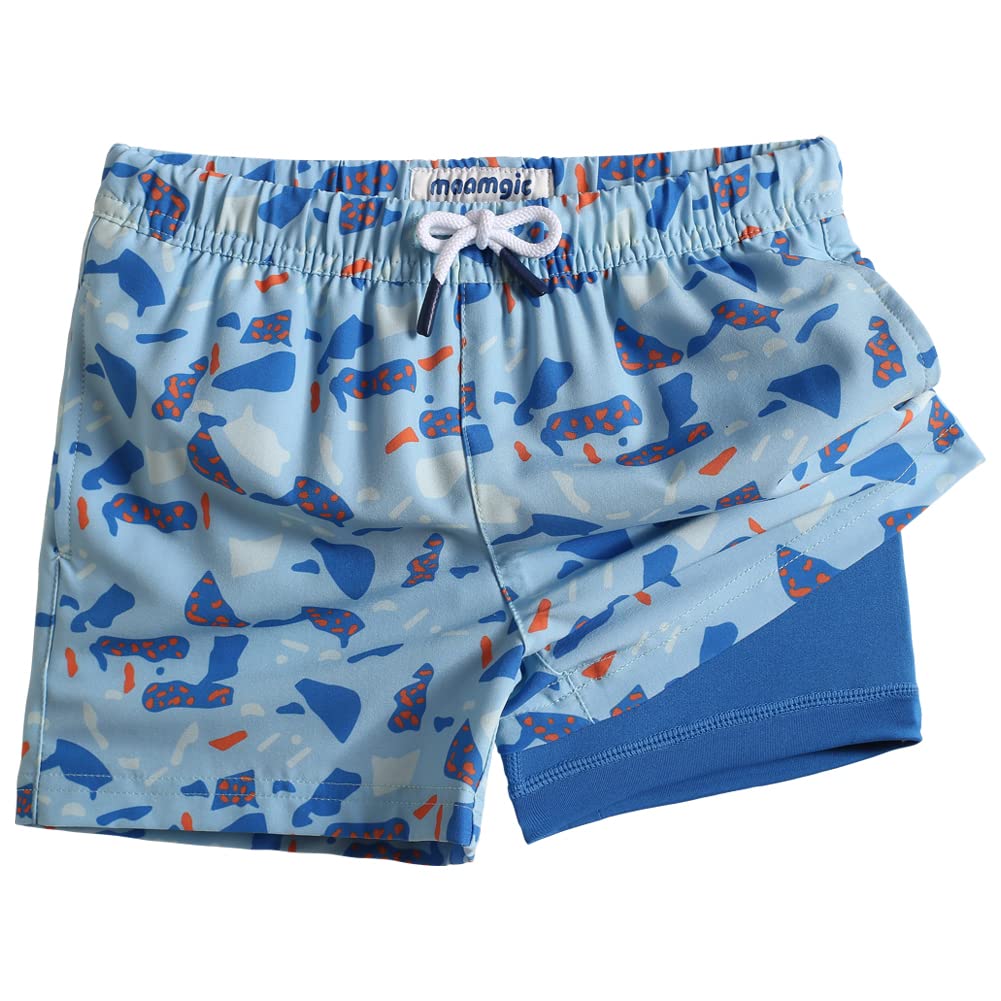 maamgic Boys Swim Trunks with Compression Liner Toddler Boy Swimsuit Quick Dry 4-Way Stretch Swimming Trunks Fragment Blue 2T