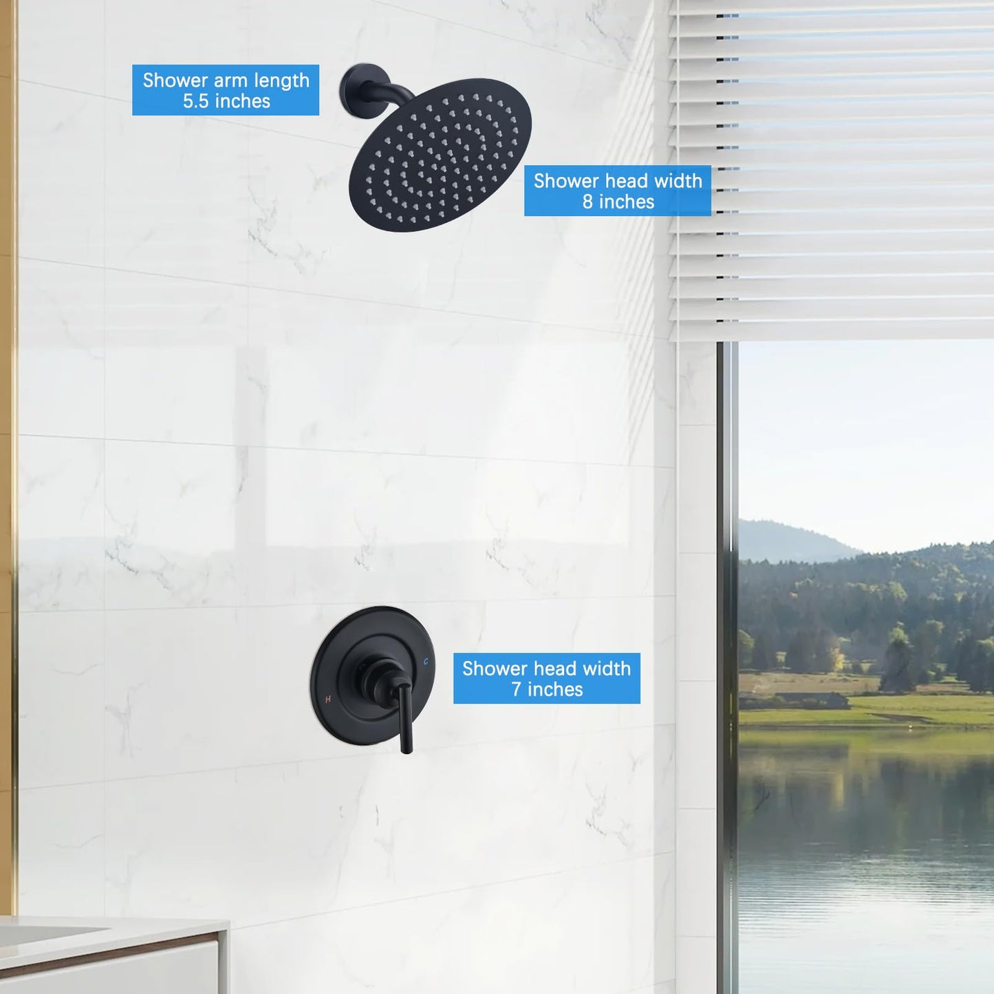 Replacement for Moen Shower Faucet Trim Kit, 8" High Pressure Rain Showerhead, Shower Handle (Valve& Catridge Not Inclued), Matte Black