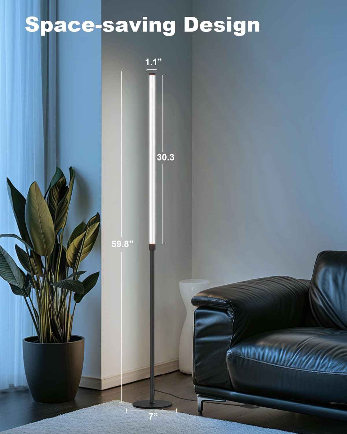 Minimalist Corner Floor Lamp - 3000K-6000K LED Linear Standing Lamp - Dimmable Modern Floor Lamp with Remote & Foot Switch for Living Room, Bedroom -12W (Black)