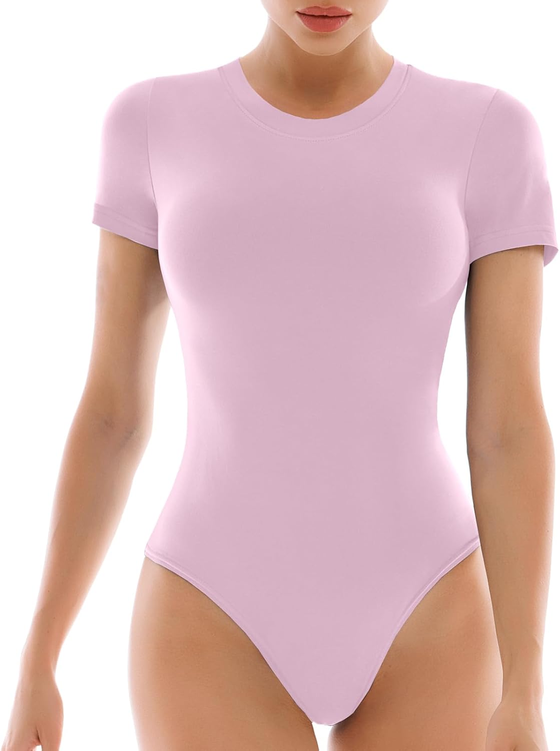 Walifrey Short Sleeve Bodysuits for Women - Basic Round Neck Stretchy T-Shirts | Versatile Tops