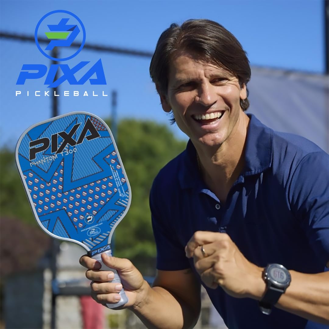 Phantom T300 Carbon Fiber Pickleball Paddle – Grit-Textured Surface for Spin & Control, Polypropylene Honeycomb Core, Tennis-Length Handle, Lightweight, USAPA Approved – PIXA Pickleball