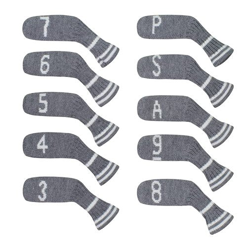 Scott Edward 10 Pcs Iron Golf Club Covers Set Cuteness and Basically Socks Shape Washable & Durable Golf Club Head Protector (Silver Gray)