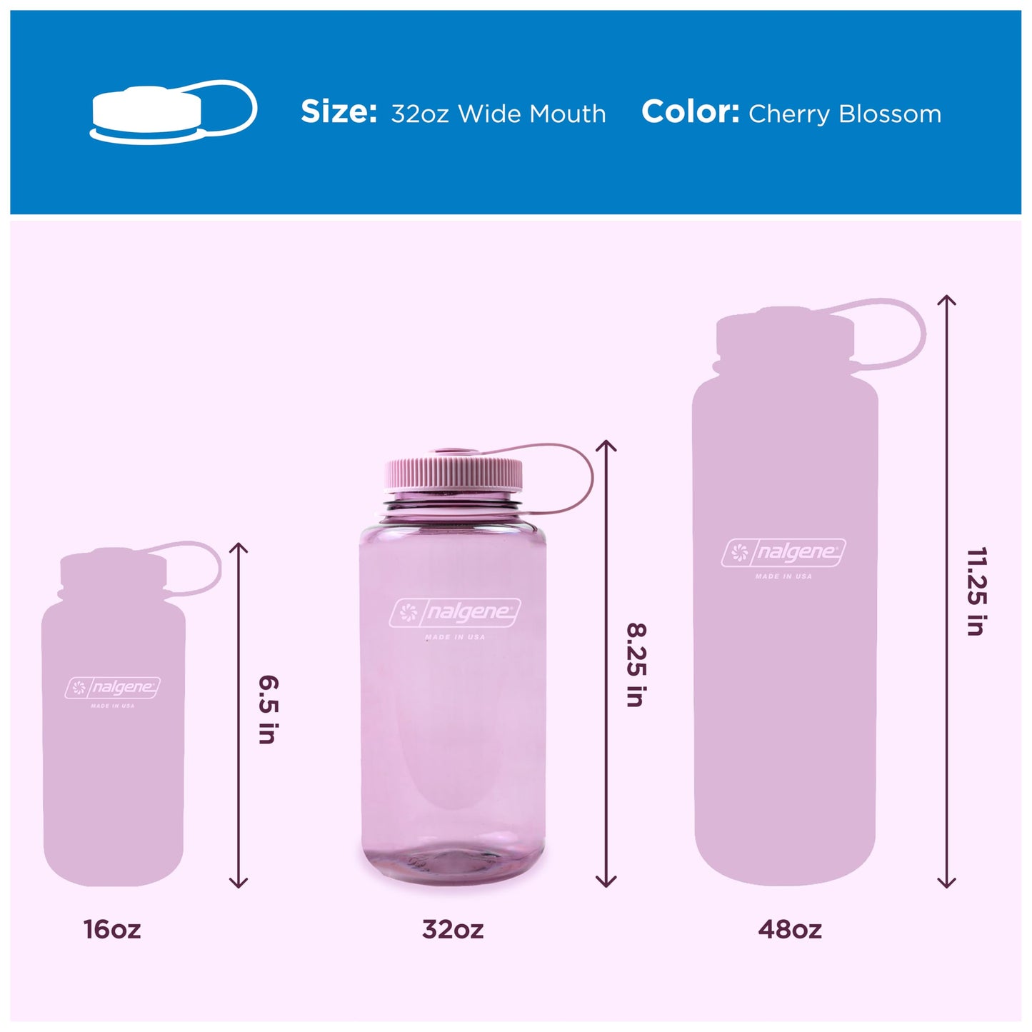 Nalgene 32 oz Wide Mouth Water Bottle | BPA-Free, Durable & Leak Proof, Lightweight Bottle for Hiking & Gym, Work & Travel, Cherry Blossom