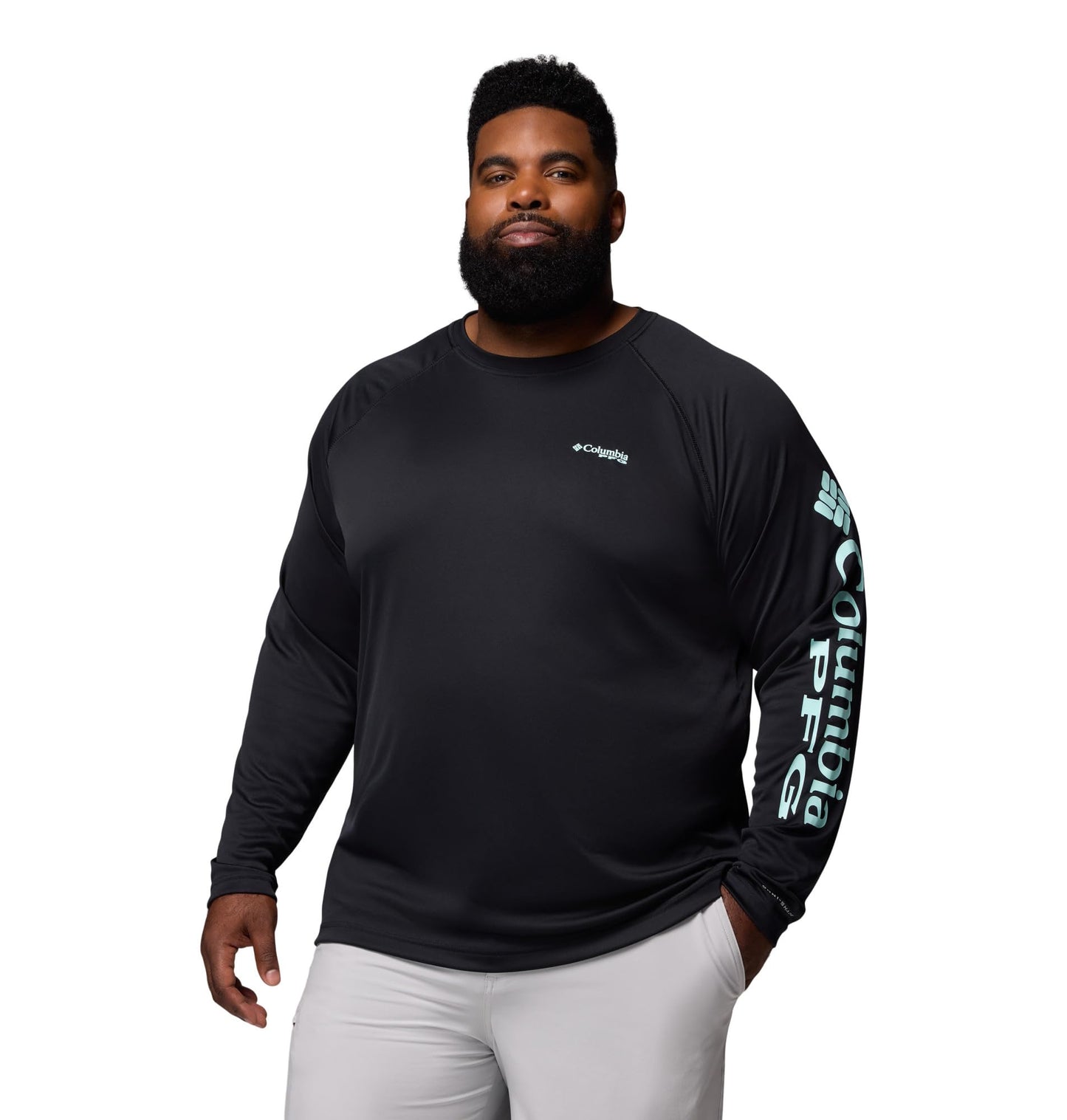 Columbia Men's PFG Terminal Tackle Long Sleeve Fishing Shirt, Black/Gulf Stream Logo, 4X Tall