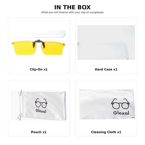 GLEXAL Night Vision Clip-On Sunglasses For Driving, Anti-Blue Light, Flip-Up Sun Shades - Unisex - Fits Over Prescription Glasses