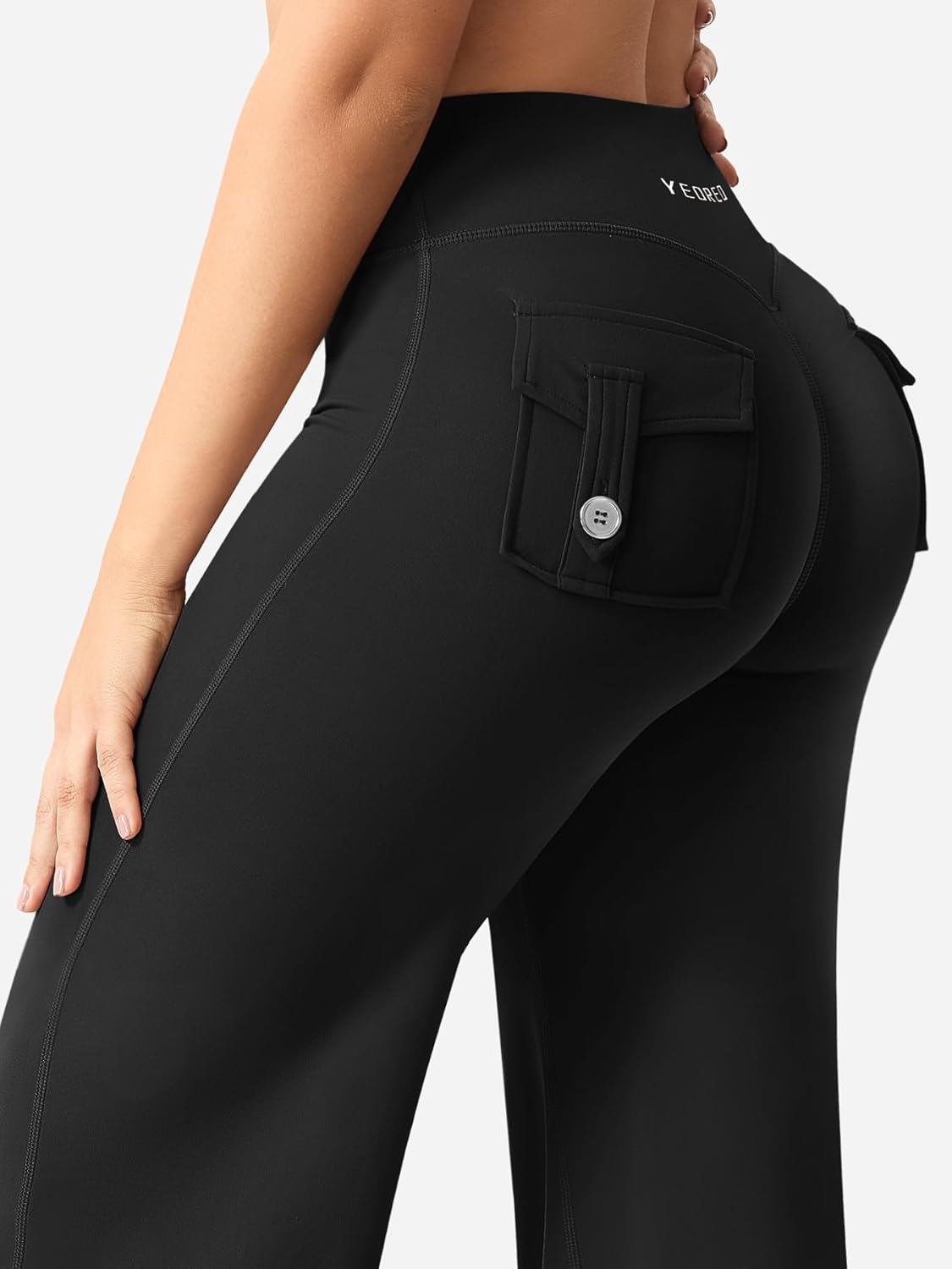 YEOREO High Waist Cargo Leggings - Straight Leg Workout Pants with Pockets for Women
