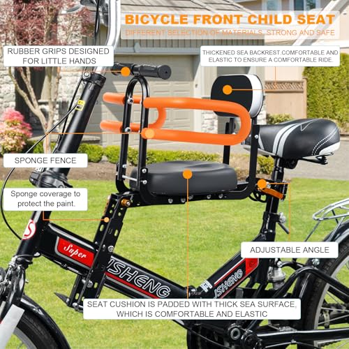 Child Bike Seat - Portable Foldable Front Mounted Seat for Kids 1-3 Years - Orange