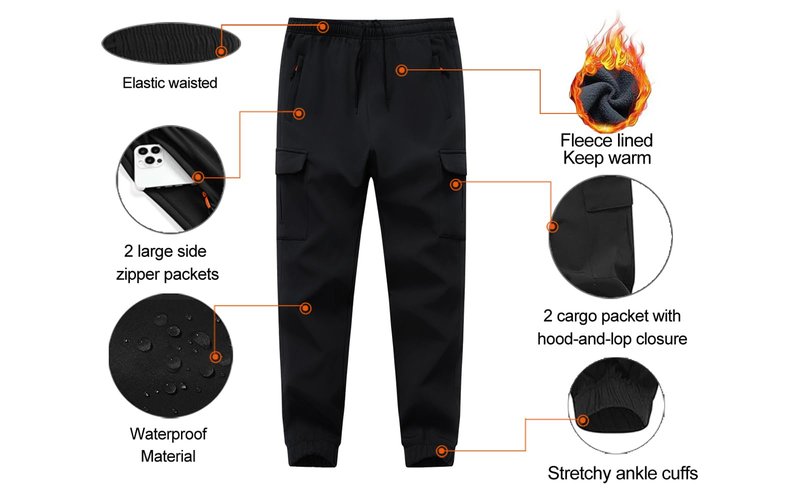 WaltZon Boys Girls Snow Pants Waterproof Fleece Lined Ski Pants Kids Insulated Winter Hiking Pants Outdoor Softshell with Zipper Pockets(3801SnowBlack14)