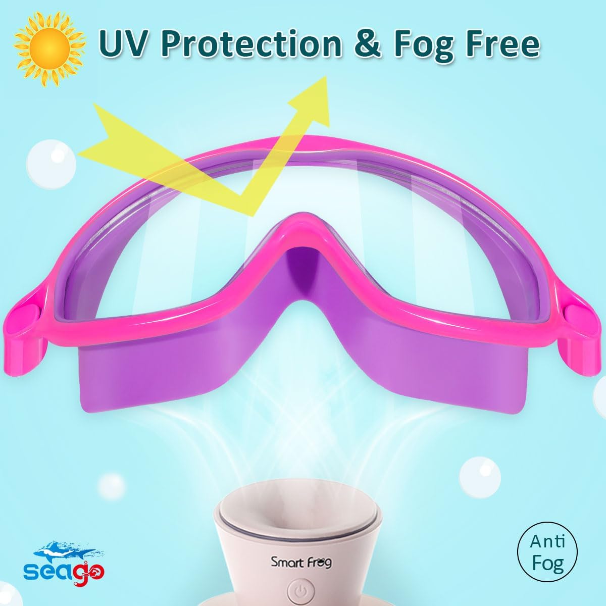 Seago Swim Goggles - Anti-Fog & Anti-UV Wide View Design for Kids Ages 3-14 | 2 Pack