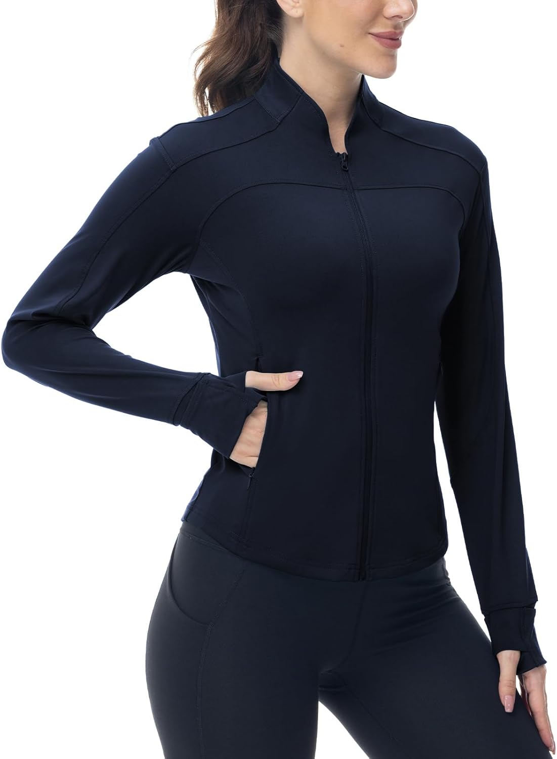 BGOWATU Women's Lightweight Workout Jacket - Zip-Up Athletic Jacket with Thumb Holes