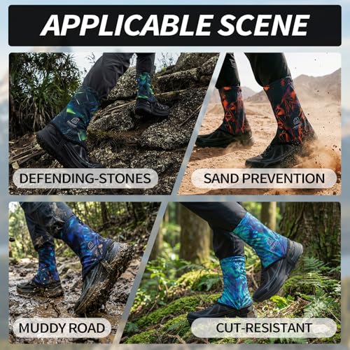 Lightweight Adjustable Trail Gaiters for Hiking - Large Black/Purple