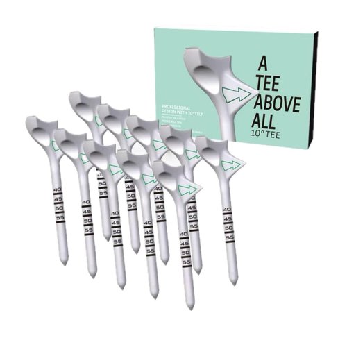 LOFIN Adjustable Height 10° Golf Tees – 3.15" Eco-Plastic Low-Friction Tees for Precision Launch Angle, Longer Straighter Drives – Performance Training Tee for Driving Range, White (10-Pack)