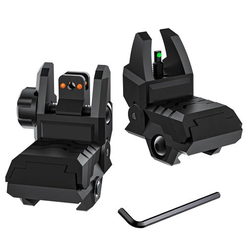 JORMIX Folding Fiber Optic Sights Flip Up Sights Front and Rear Back up Sights for Picatinny Weaver Rails with Red Green Full Dots Polymer (Front Green+Back Red)