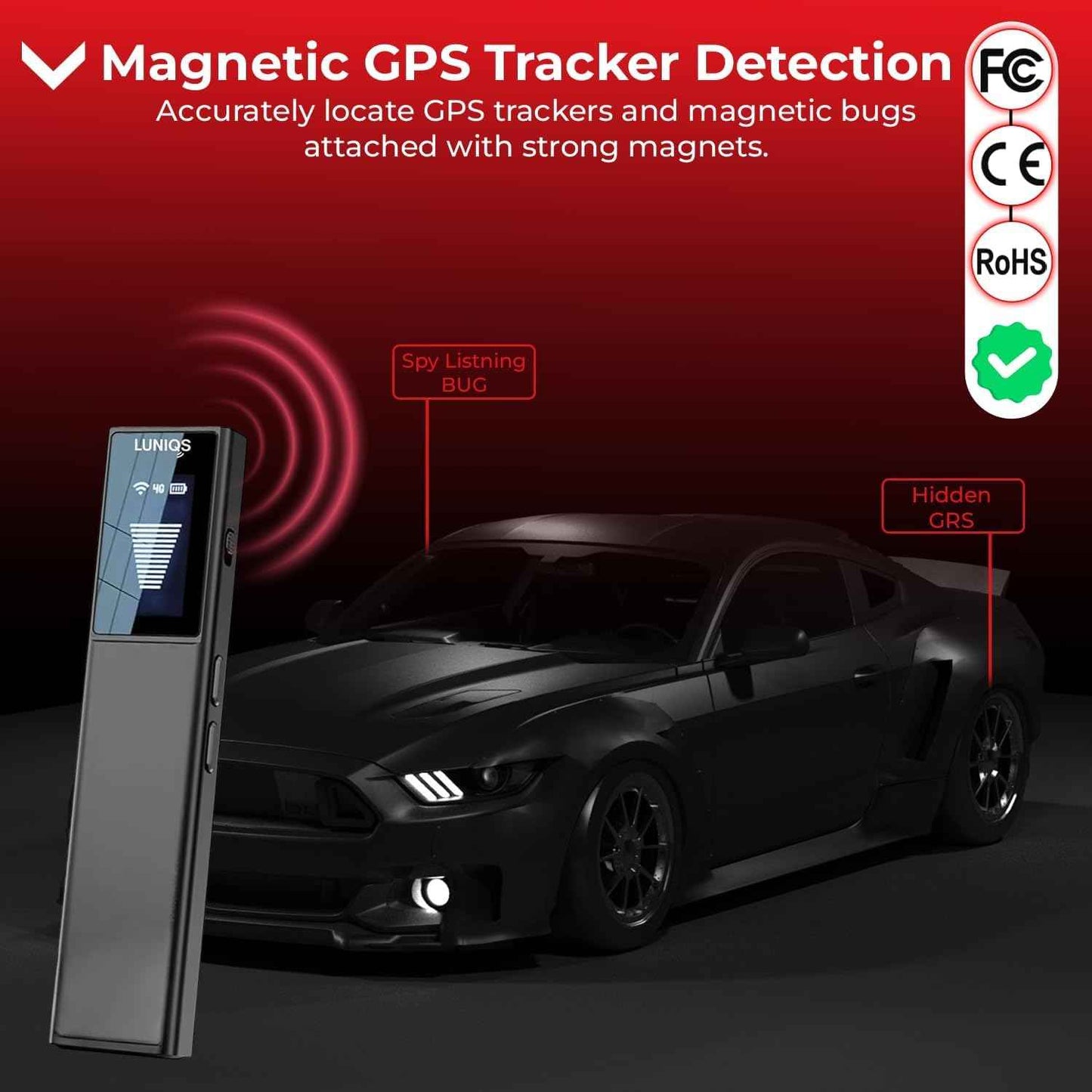 LUNİQS Hidden Camera Detectors -2025- Hidden Bug and Camera Detector & Spy Camera Finder, GPS Tracker Detector, RF Detector & Bug Detector (4 Mode – LCD Screen) for Travel, Home & Office Security