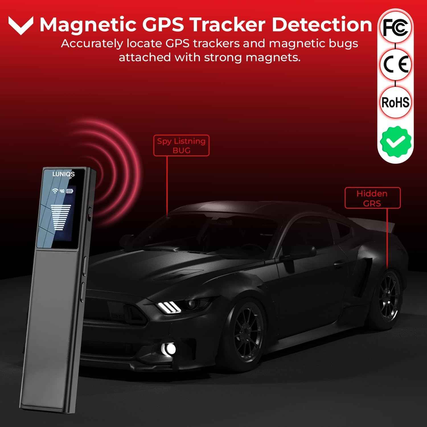 LUNİQS Hidden Camera Detectors -2025- Hidden Bug and Camera Detector & Spy Camera Finder, GPS Tracker Detector, RF Detector & Bug Detector (4 Mode – LCD Screen) for Travel, Home & Office Security