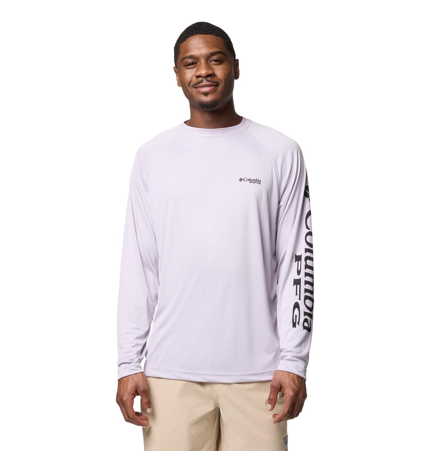 Columbia Men's PFG Terminal Tackle Long Sleeve Fishing Shirt, Lavender Pearl/Black Logo, X-Large