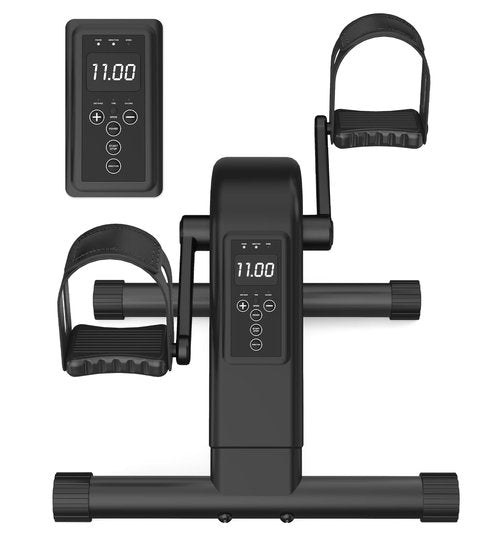 12-Levels Mini Exercise Bike Under Desk with LCD Display, Quiet Electric Bidirectional Bicycle Pedals for Home for Seniors, Stationary Bike Under Desk for Leg & Arm Physical Therapy Exerciser, Black