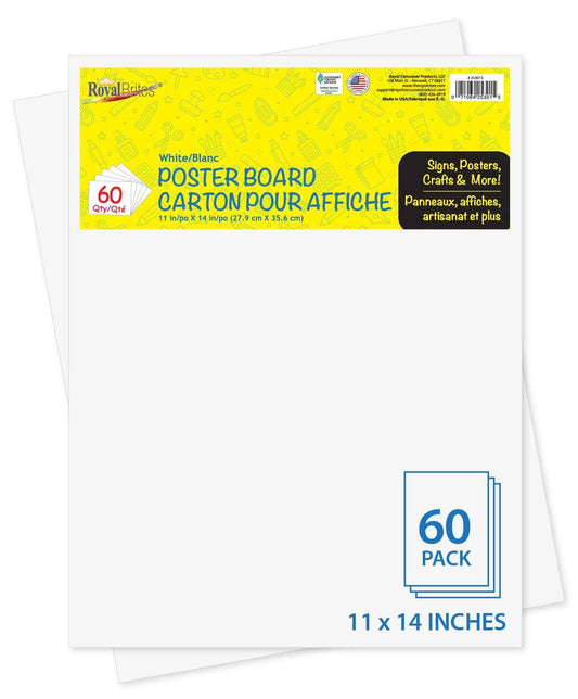 Royal Brites White Poster Board, Classic Presentation Board, 11 x 14 Inches (60 Pack)