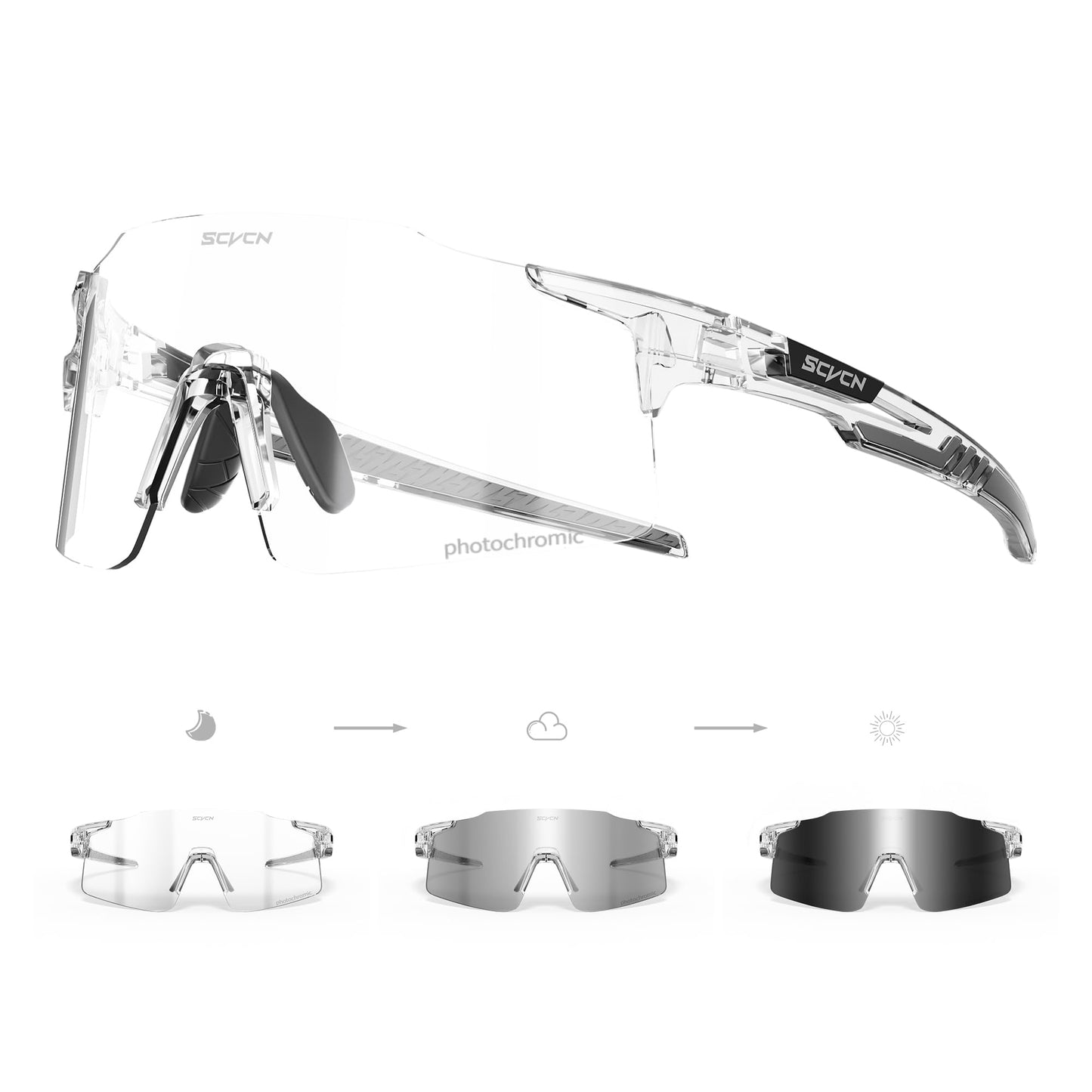 SCVCN Photochromic Cycling Glasses Sports Sunglasses Men Women Clear Bicycle MTB UV400 Protection TR90 Frame Running Mountain Bike Baseball Biking Goggles Riding BMX Golf Driving 18 Transparent