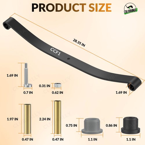CLUBRALLY Club Car Golf Cart Front Leaf Springs (1PCS) with Bushing and Sleeve Kit for Club Car DS & Precedent Golf Carts 1012030 103628801