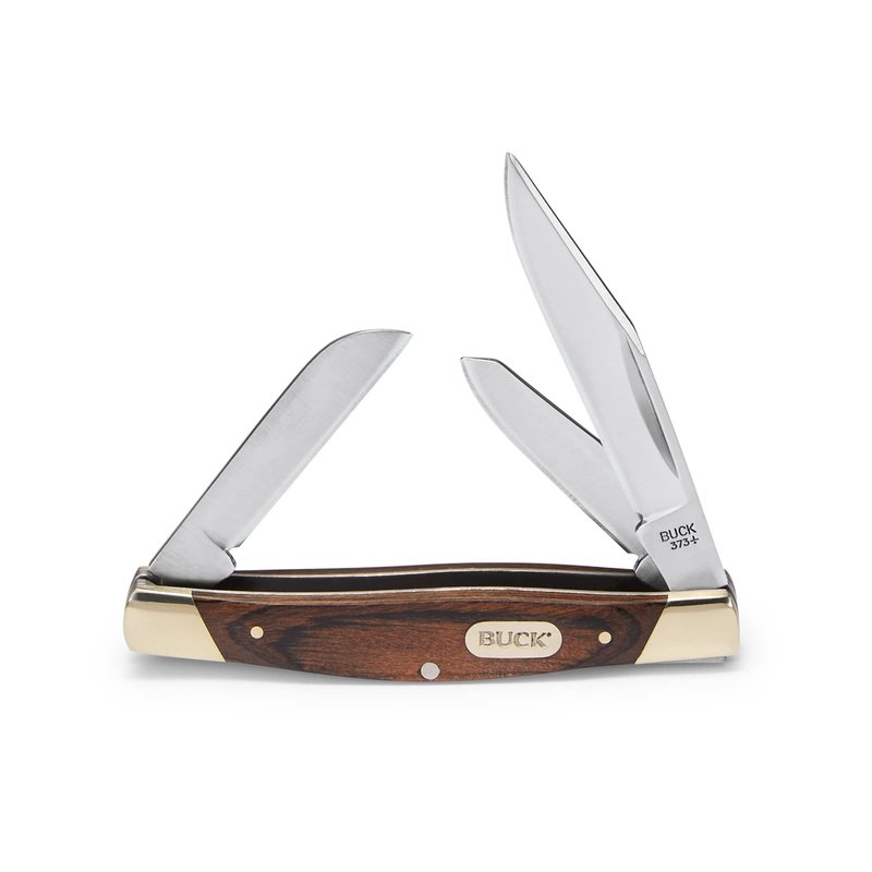 Buck Knives 373 Trio 3-Blade Folding Pocket Knife, Burlwood Inlay Handle with Nickel Silver Bolsters, 420J2 Steel Clip, Spey, and Sheepsfoot Blades, EDC Multi-Blade Pocket Knife, 1.9 oz