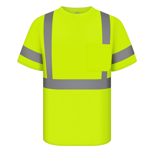 TCCFCCT Hi Vis Shirts for Men Class 3 High Visibility Shirt with Short Sleeves, Reflective Safety Shirts for Men, Construction Work Shirts with Reflective Strips, Durable &Breathable, DC-Yellow XL