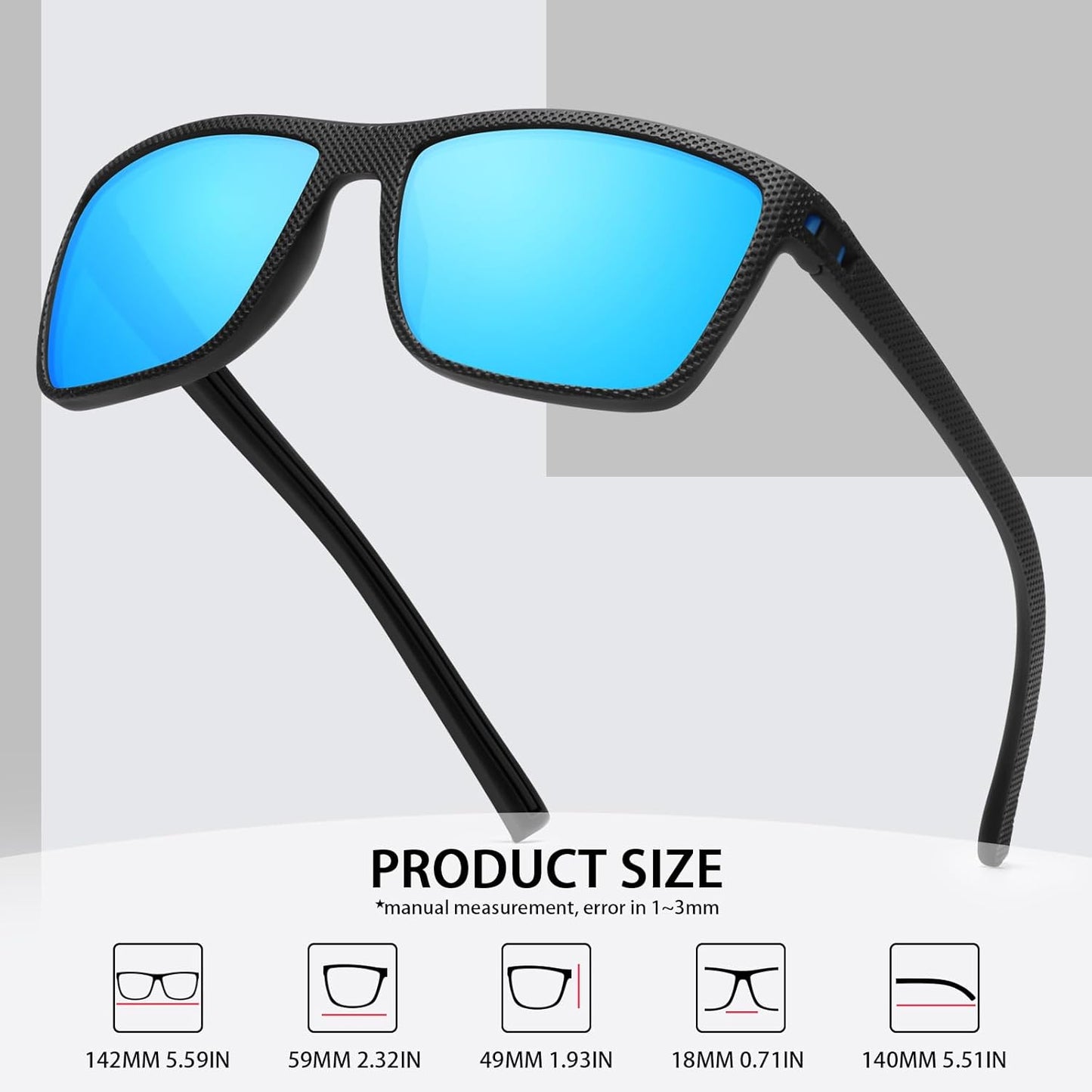 Skiennix Square Polarized Sunglasses - Vintage Style UV Protection for Men | Lightweight Frame