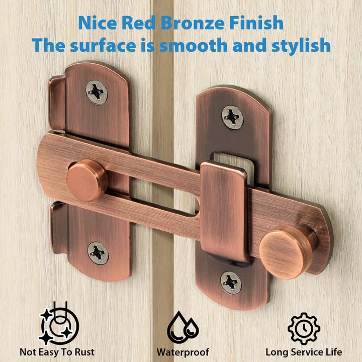 Alise 4 inch Flip Latch Gate Latches,Safety Door Lock for Barn Wood Fence Sliding French Doors,Heavy Duty SUS304 Stainless Steel Gate Hardware. Red Bronze,MS9500-R
