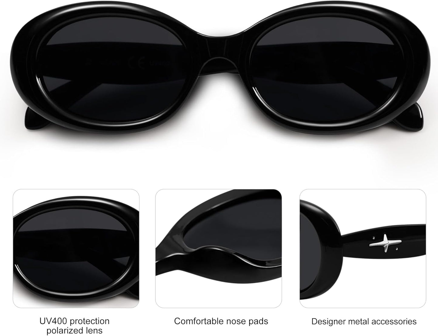SOJOS Polarized Retro Oval Sunglasses - 90s Vintage Style with UV400 Protection | Unisex Tiny Frames