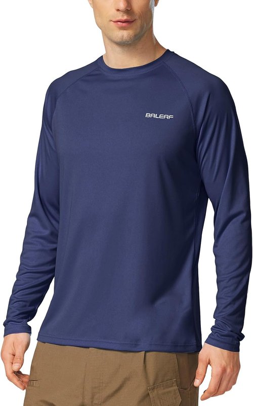 Baleaf Men's UV Protection Long Sleeve Shirts - SPF UPF 50+ Quick Dry Rash Guard for Fishing & Running