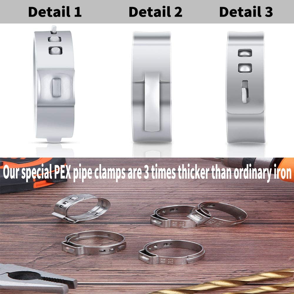 25PCS 1 Inch PEX Cinch Clamp Rings, 304 Stainless Steel PEX Fitting Clamps Pinch Clamps Ring Crimp Rings for PEX Tubing Pipe Fitting Connections (Silver-1inch(25PCS))