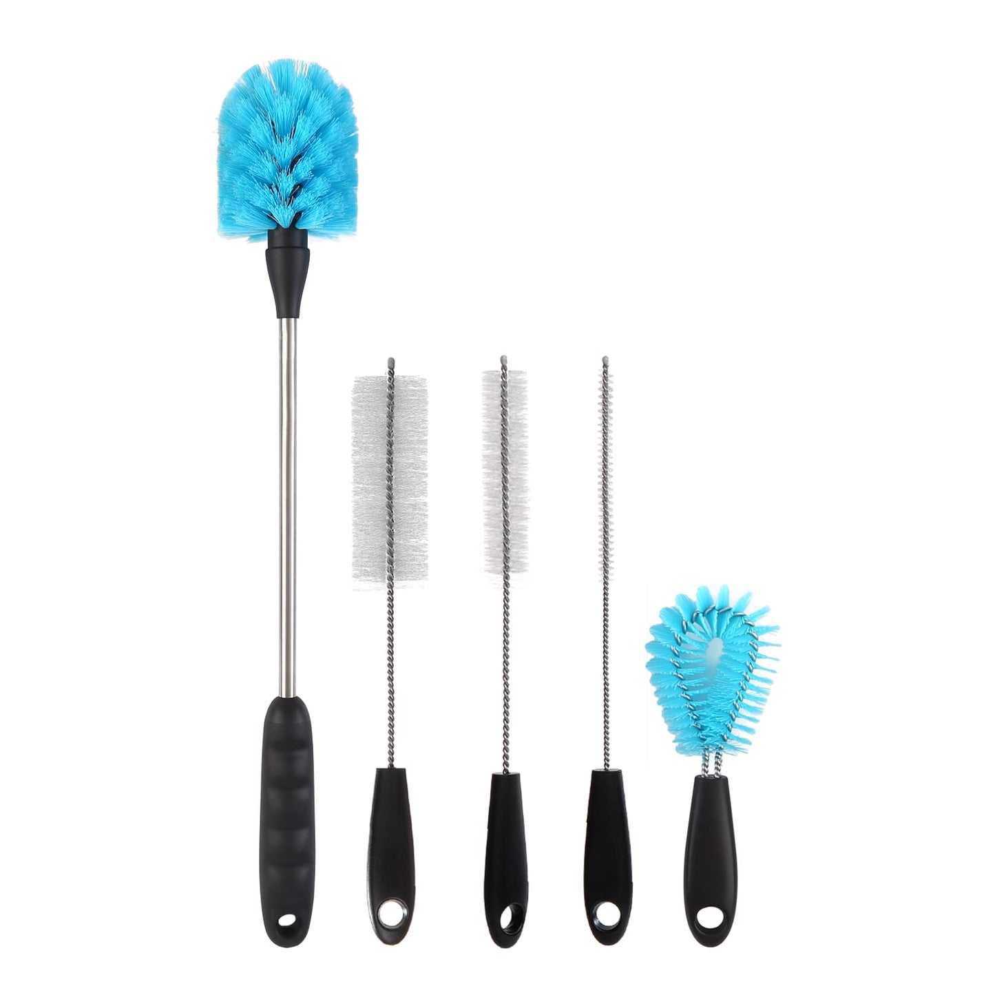 5 Pcs Bottle Brush with Stainless Steel and Long Handle, Specialized for Sports Bottles, Baby Bottle, Cups, Coffee Mugs, Glasswares, Tumblers, Wine Decanters Cleaning