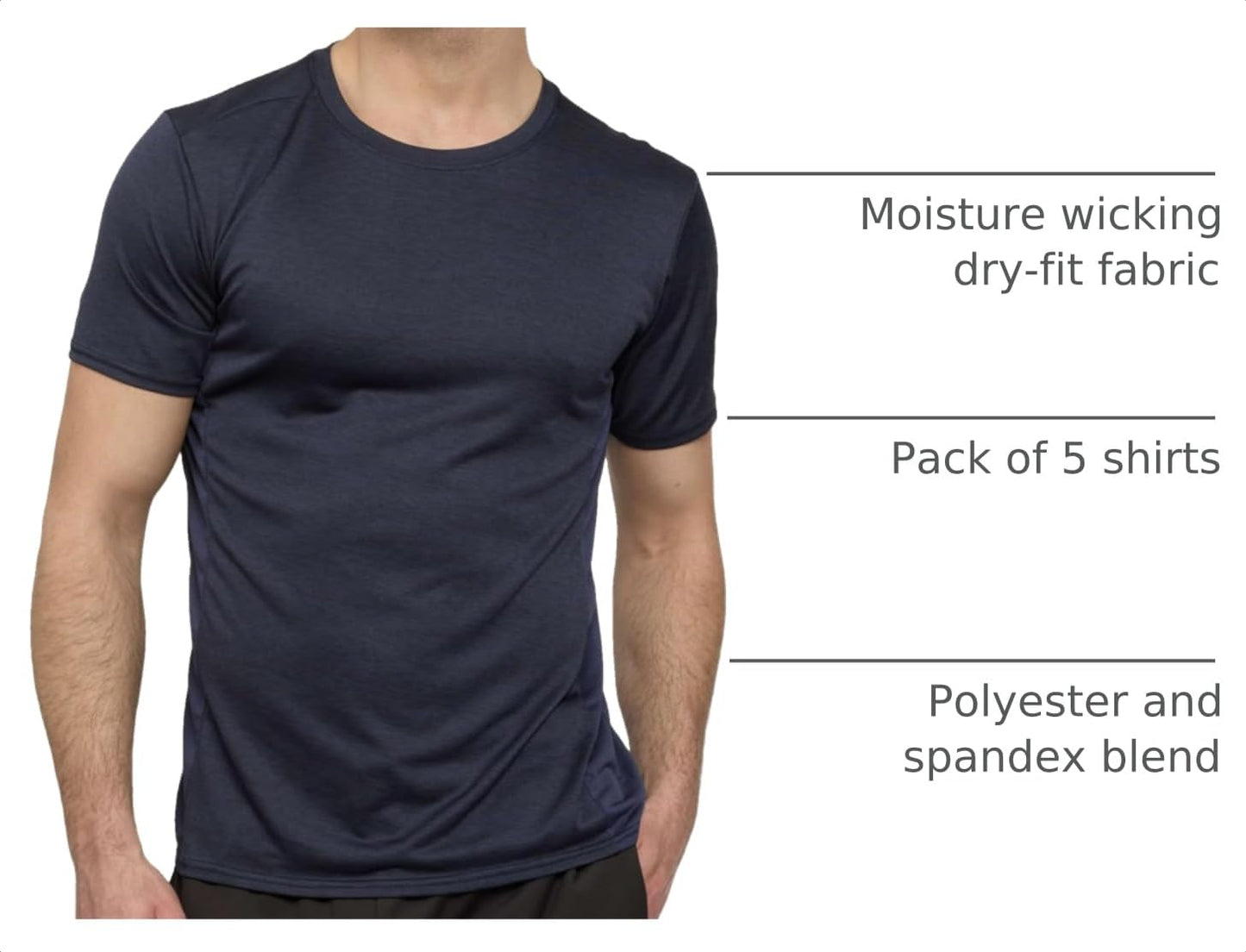 Real Essentials 5 Pack: Men's Dry-Fit Short Sleeve Crew Neck T Shirts Fitness Running Gym Workout Cool Exercise Athletic Tee, Set 12, Small