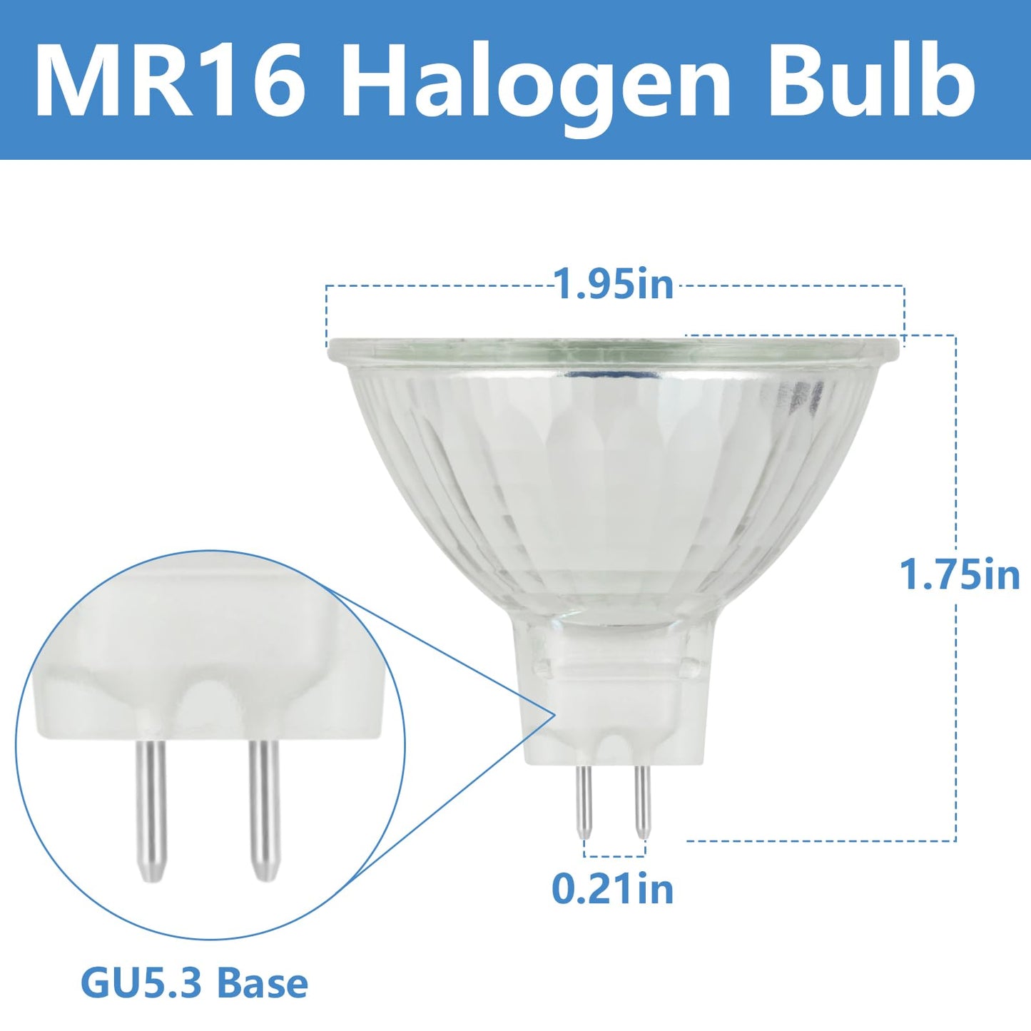 YEGRUEB MR16 Halogen Bulb 12V 20W GU5.3 Bi-Pin Base, 2800K Warm White, Dimmable, High Output for Track Light, Landscape (Pack of 6)