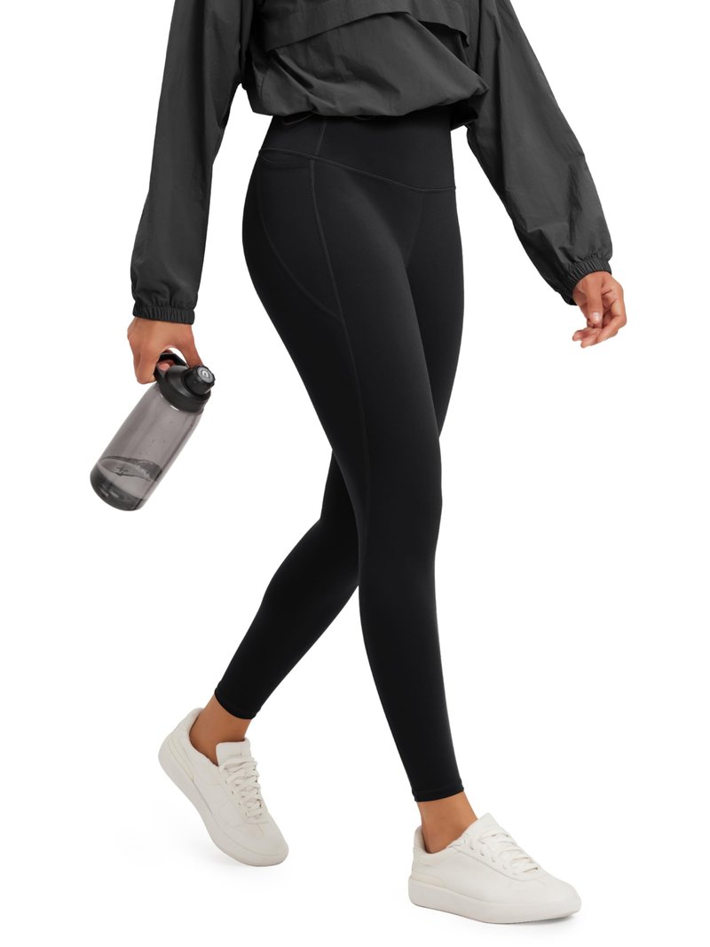 ODODOS Tummy Control 7/8 Compression Leggings for Women 25" High Waist Workout Yoga Pants with High-Positioned Pockets, Black, Large