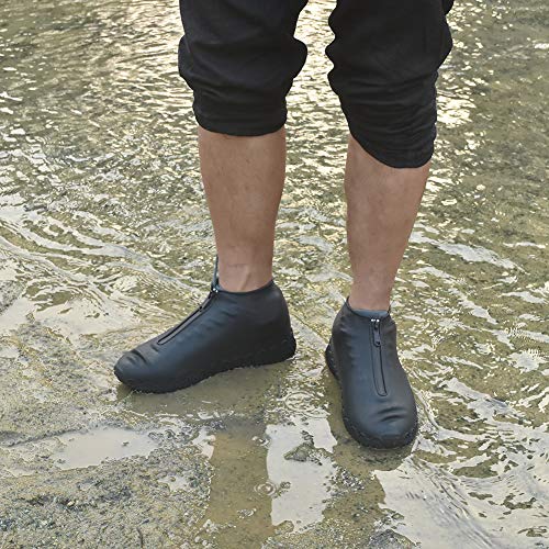 Waterproof Reusable Shoe Covers with Zipper - XL Black