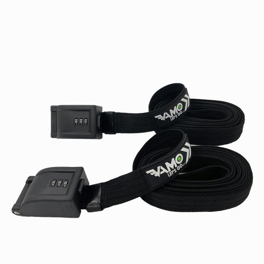 Vamo Premium Combination Locking Tie Downs with 3 Stainless Steel Cables 'No Scratch' Silicone Buckle Surf or SUP Tie Down Straps for Surfboards, Paddle Boards, Kayaks and Canoes (Two Pack) (14')