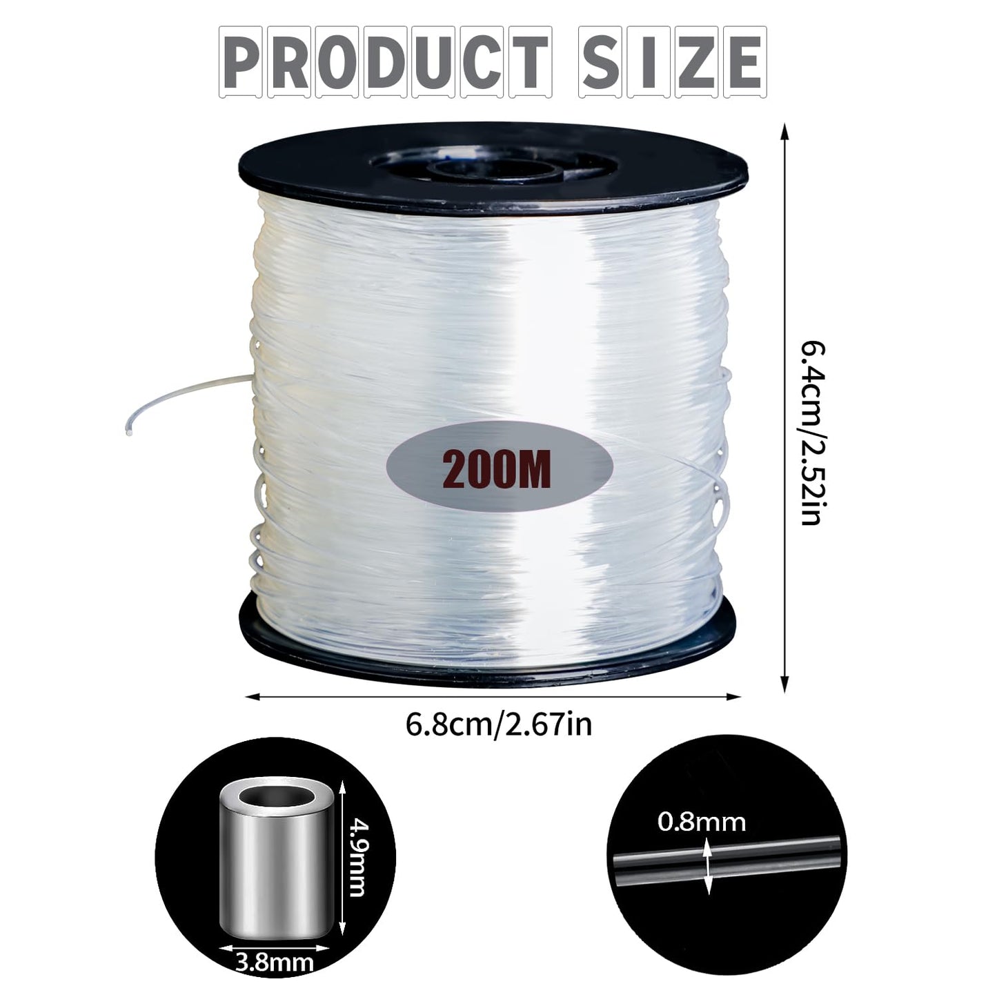 Clear Hanging Wire 0.8mm, 656FT Strong Fishing Line, Invisible Nylon Thread with 120 Pcs Aluminum Crimping Sleeves for Hanging Christmas Ornaments, Picture, Beading Sewing, Jewelry Making and Crafts