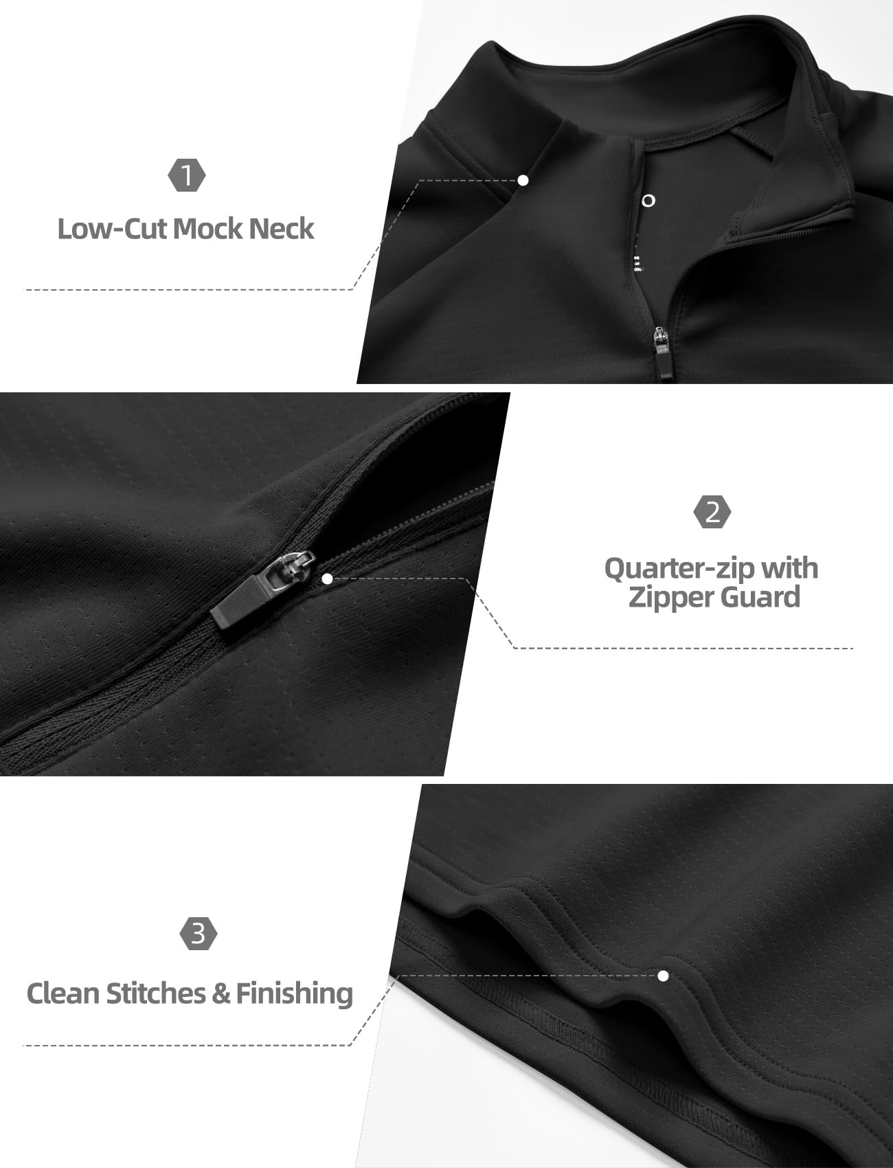 Zengjo Mens 1/4 Zip Running Jacket Moisture Wicking(Black,M)