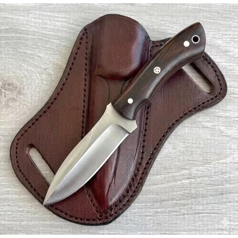 FH Traders Rose Wood Fixed Blade Hunting Tracker Knife with Leather Sheath
