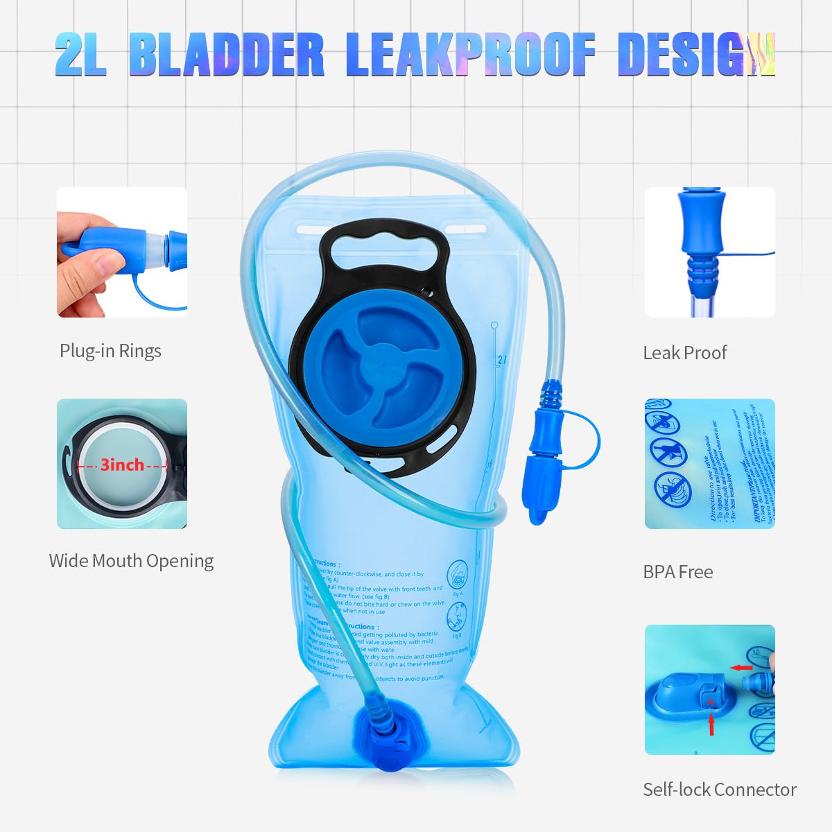 Niggeey Hydration Backpack, Festival Rave Hydration Pack, Clear Water Backpack with 2L Hydration Bladder, Rave Backpack Hydration Pack Hydropack Hydro for Hiking, Festivals, Raves