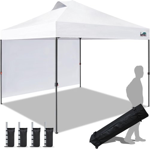 Eurmax USA Pop Up Canopy Tent - 10x10ft Portable Shelter with Removable Sidewall & 4 Sand Bags | White