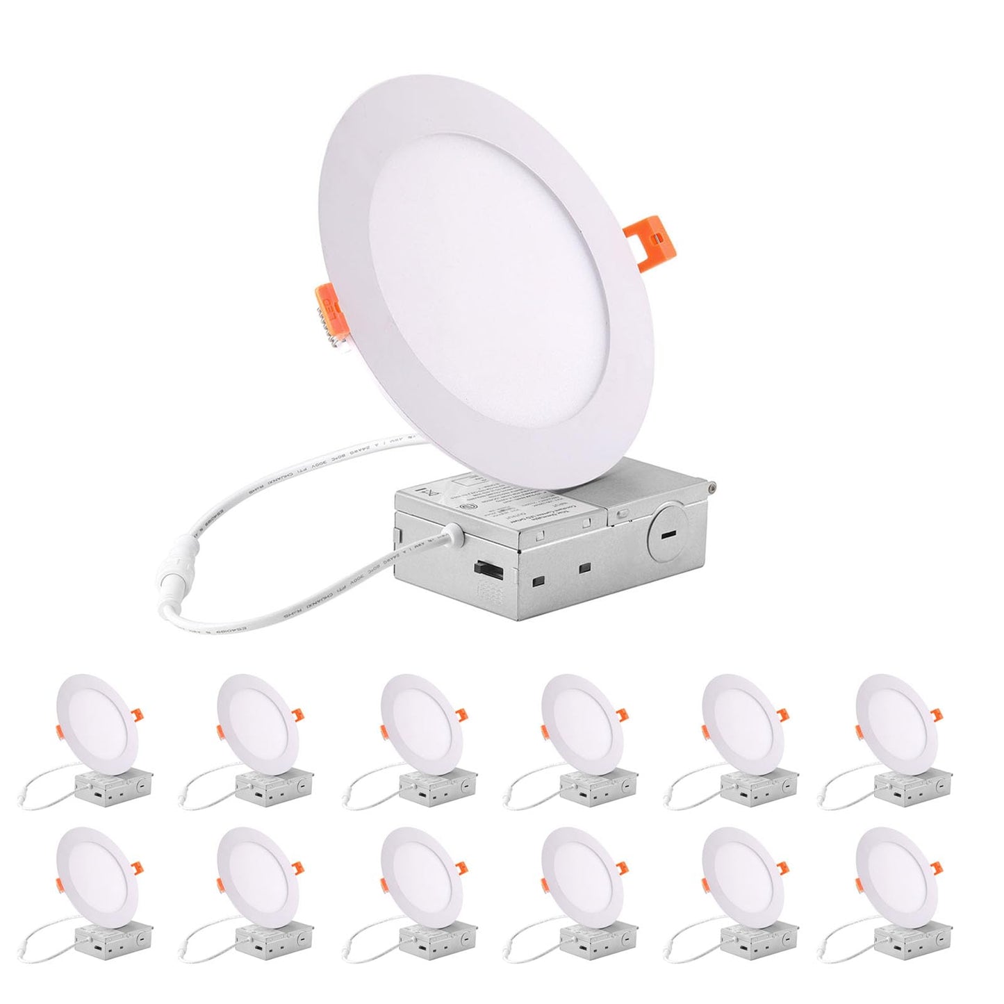 ZYC Recessed Lighting 6 Inch - 12W Ultra-Thin LED Ceiling Lights,2700-5000K Selectable,5CCT Dimmable Canless Wafer Downlight,1100LM Hight Brightness,Dimmable Can Light,Pack of 12 White.