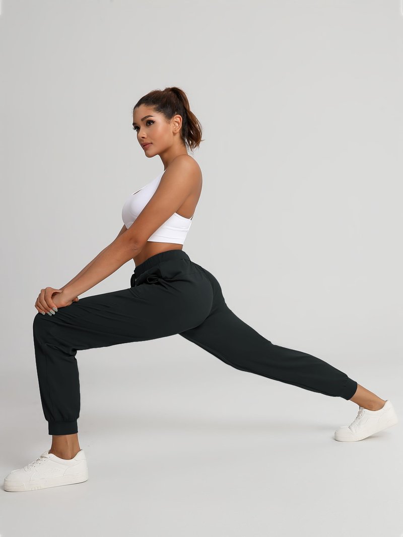 Tallemon Women's 33" Tall Inseam Joggers Running Sweatpants Pockets Tapered Athletic Workout Lounge Pants Black, L