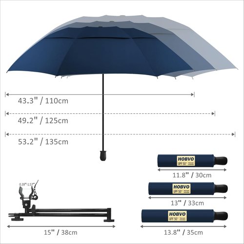 HOBVO Golf Umbrella - UPF 50+ Protection with Adjustable Clamp | Portable Manual Open & Close for Beach, Golf, Stroller, Patio