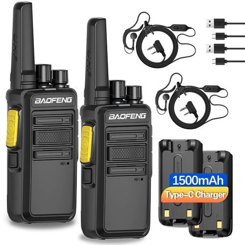 Walkie Talkies Long Range Rechargeable Encrypted Two Way Radios for Adults with Earpieces,Portable 2 Way Radio 1500mAh UHF Handheld VOX Family Walky Talkie with USB-C for Hiking Camping Skiing,2 Pack